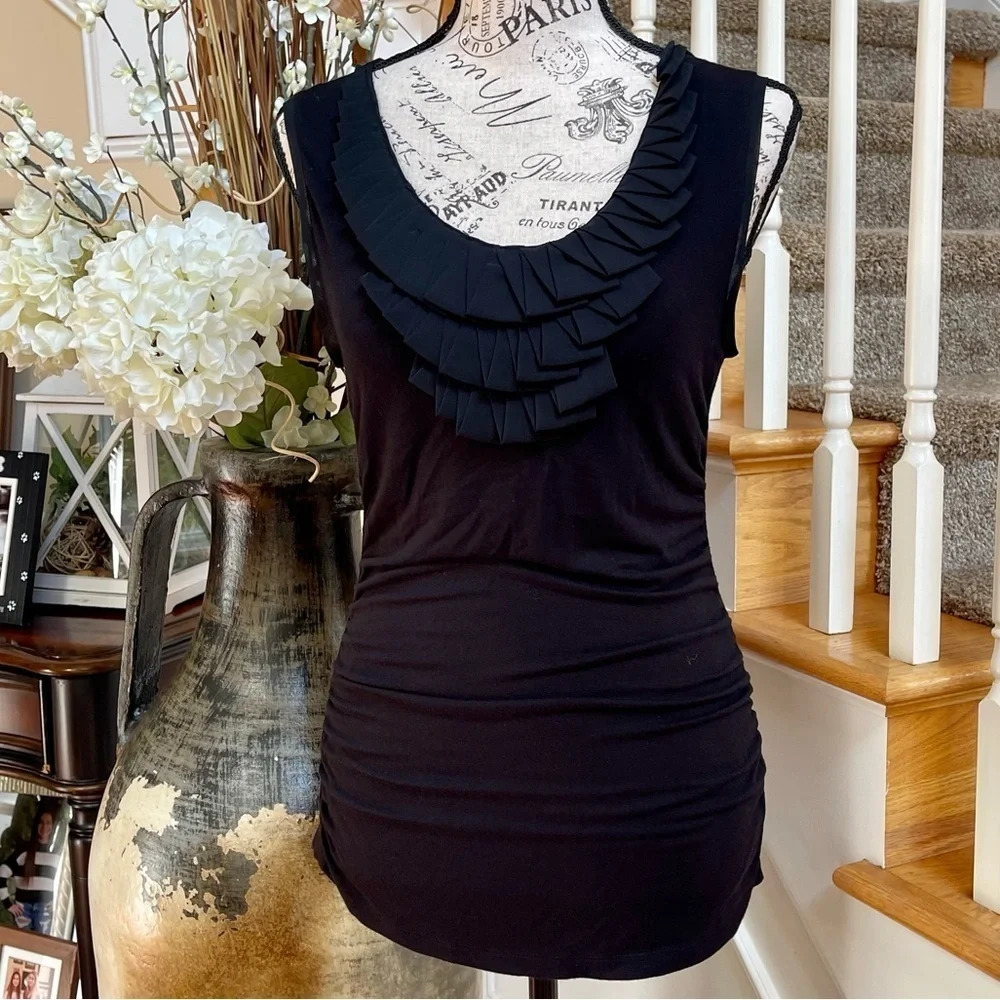 New York & Company Black Tank with Ruffle Detail